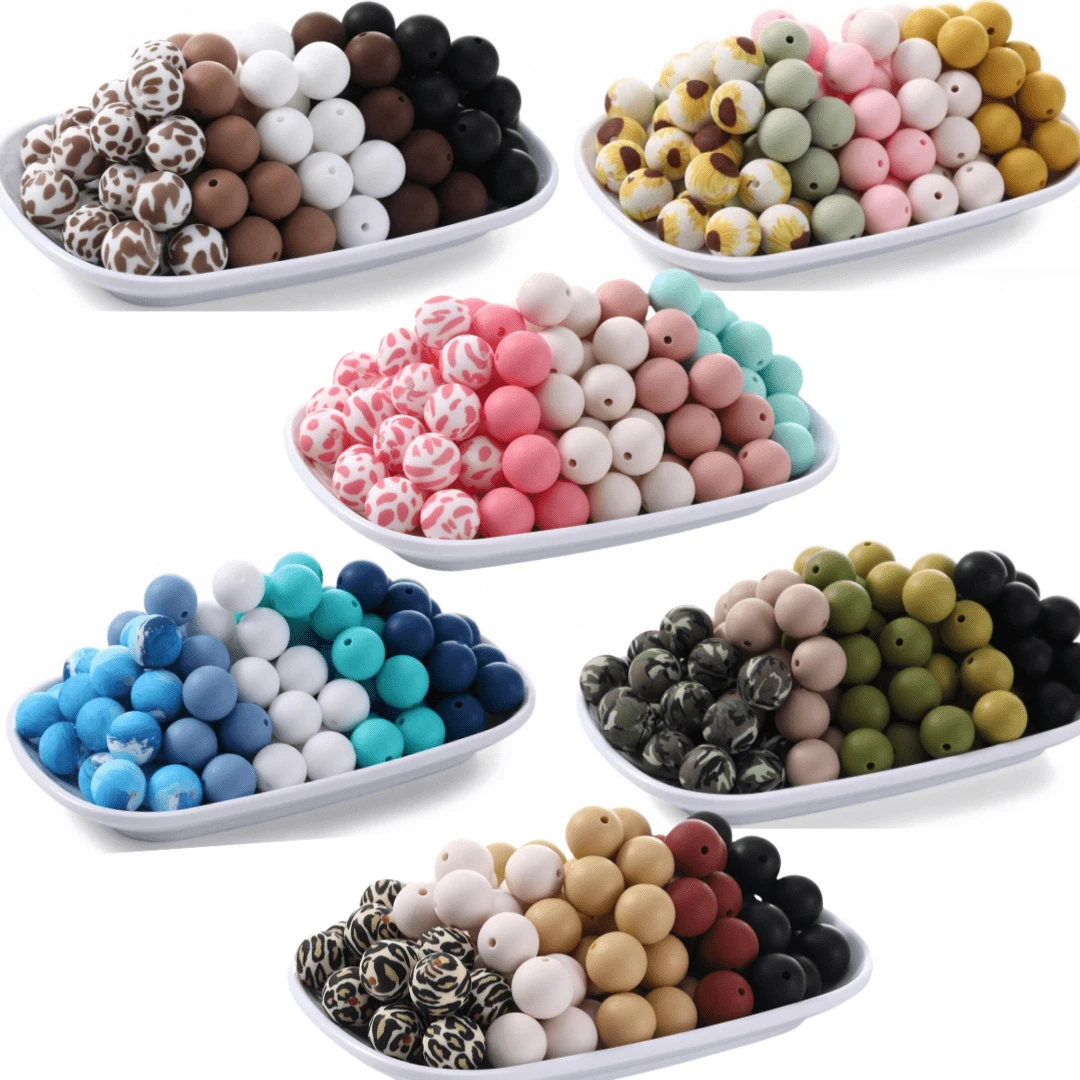 Perles en silicone pour faire des porte-clés, perles en silicone de 15 mm, lot de 25 pièces pour la confection de bracelets, perles focales en silicone pour stylos, perles en caoutchouc pour la confection de colliers (pétale)
