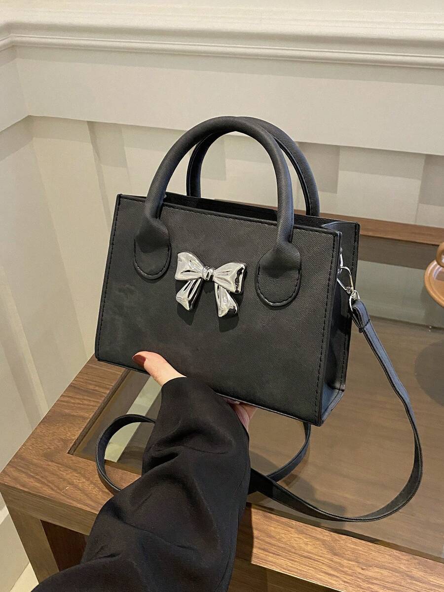 Fashionable Solid Color Cute Bow Small Square Bag Minimalist Handbag, Suitable For Shopping, Wallet, Shopping, Young Women, College Students, Newcomers, White-Collar Workers. They Are Very Suitable For Offices, Universities, Work, Business, Commuting, Outdoor, Travel, And Outings Valentines - Black - View 1