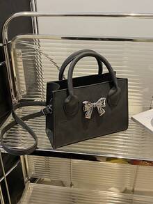 Fashionable Solid Color Cute Bow Small Square Bag Minimalist Handbag, Suitable For Shopping, Wallet, Shopping, Young Women, College Students, Newcomers, White-Collar Workers. They Are Very Suitable For Offices, Universities, Work, Business, Commuting, Outdoor, Travel, And Outings Valentines - Black - View 2