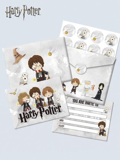 WB 12 طقم بطاقات دعوة حفلة هاري بوتر مرخصة رسميًا بطراز كرتوني تتضمن بطاقة الدعوة والظرف والبطاقة البريدية )مع ملصق على الظرف وبطاقة الدعوة(، إكسسوارات حزب بموضوع كرتون أنيميشن وحفلة عيد الميلاد