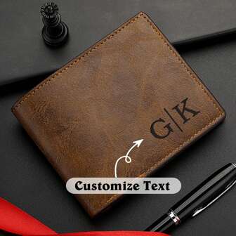Personalized Customized Name Leather Wallet, Bifold Brown Real Leather Wallet, Personalised Custom Engraved Gift For Boyfriend, Husband, Dad, Father's Day Letter Portable, Multifunction, Versatile Ideal Gifts For Him For Christmas, For Holiday/ Vacation, For Outdoors/Outings/Travel/Hiking/Stadium/Sports/Climbing, All-Purpose, Large Capacity, Versatile
