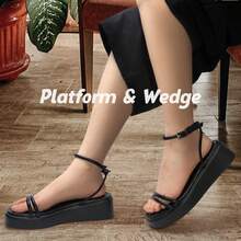 Wedge Sandals For Women Black White Nude Wedge Low Heels Platform Comfortable Padded Insole Slides Open Toe Wedge Sandals Strappy Buckle Ankle Strap Lightweight Casual Dressy Summer Girls - Black - View 4