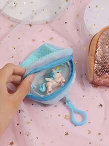 1pc Random Color Unicorn Sequin Backpack Shaped Keychain Coin Purse Earphone Storage Bag - Multicolor - View 6