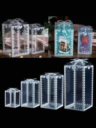 10 st PVC-förpackningslådor med genomskinliga tryck, lämpliga för födelsedagar, bröllop, festpresentförpackningar, alla hjärtans dag-presentförpackningar