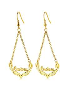 Tên tùy chỉnh Bông tai lưỡi câu dành cho nữ, Bông tai mùa hè theo phong cách Bohemian cá tính, Bảng chữ cái & Bông tai hình cánh bằng thép không gỉ màu vàng lôi cuốn và thời trang Trang sức đi biển, Quà tặng sinh nhật hoặc kỷ niệm cho cô ấy - Bạc - Xem 3
