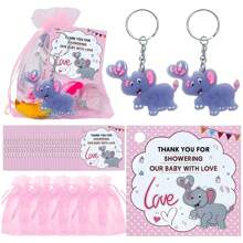 10 件套洗礼礼品、宾客礼物，包括大象钥匙扣饰品、束口袋、洗礼派对感谢卡、圣诞节 - 彩色 - 查看 14