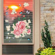 1 pieza calcomanía de ventana de vidrio estático con diseño de flores y mariposas - Multicolor - Ver 9