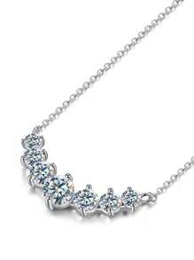1 Pc 0.5ct Simple Smile Seven Princesses Moissan Diamond Necklace S925or925 Sterling Silver Elegant Eternity Engagement Necklace Wedding Necklace Luxury Ladies Jewelry Gift