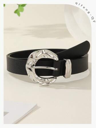 1 pieza Cinturón casual de mujer con textura de lichi y hebilla, accesorio de moda versátil para camisas, pantalones, faldas, uso diario en verano, escuela en otoño, otoño, Halloween