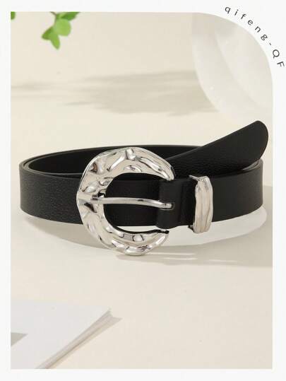 1 قطعة حزام نسائي كاجوال بنسيج ليتشي مع إبزيم، إكسسوار موضة متعدد الاستخدامات للقميص والبنطلون والتنورة، مناسب للارتداء اليومي في الصيف والمدرسة في الخريف وموسم هالوين