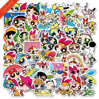 THE POWERPUFF GIRLS 50 st söta vinylklistermärken, tecknade flygande kvinnliga attacker omgivande vattentäta klistermärken present till vattenflaskor laptop bagage gitarrer telefon dagbok scrapbooking, animeklistermärken för vuxna [Officiellt licensierad]