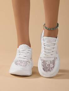 Breathable Women's Athletic Shoes, Summer Mesh Sneakers For Fitness & Leisure, Waterproof Shock-Absorbing Running Shoes, White Flat Shoes, Versatile Casual Shoes, Height-Increasing Sneakers, Skipping Rope Shoes. 2024 New Style, Shock-Absorbing, Lightweight, Breathable And Fitness Shoes For Mom. Summer New Style, Lightweight And Breathable Mesh Running Shoes For Women. Casual Breathable Retro Height-Increasing Thick-Soled Pink And White Shoes. New Style Soft Sole Lightweight Sneakers, Breathable Casual Fabric Mesh Sneakers, Running And Leisure Sports Shoes. Women's Summer New Style Mesh Breathable Casual Running Shoes, Lightweight Shock-Absorbing Sports Shoes For Running, Roaming, Slow-Jogging, Breathable Casual Chunky Sneakers, Hiking Shoes, 2024 New Style Mesh Breathable Running Shoes, Lightweight And Soft Bottom Running Shoes, Aerobics Shoes. - White - View 10