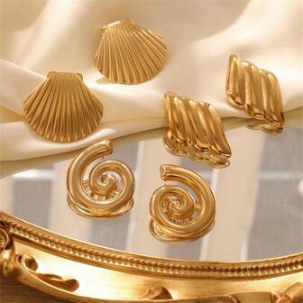 1 par/3 par sommarsmycken 18k guldpläterade rostfritt stål Spiral Pilgrimsmussla Piano örhängen Lyxiga smycken