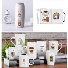 50入組咖啡貼紙，適用於剪貼簿、日記、筆記型電腦、杠、滑板、水瓶、電腦、手機、卡通、硬帽、汽車貼紙與貼花 - 彩色 - 查看 8