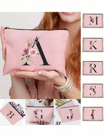 1pc Makeup Bag, Cosmetic Pouch, Wallet, A-Z Letter Pattern Toiletry Bag, Zipper Phone Pouch, Pencil Case, Clutch, Teacher Gift, Travel Essential, Gift For Women & Girls, Can Hold Lipstick, Makeup Brushes, Skincare, Phone, Coins, Small Items, Suitable For Home, Gift-Giving, Holiday, Festivals (Halloween, Christmas), Boho Style, Fits Beach, Bathroom, Bedroom, Large Capacity