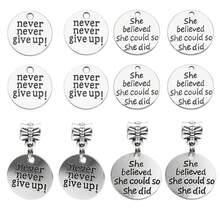 10pcs Inspirational Words Charms Lettering Saying Pendants Engraved Message Charms For Jewelry Making Hand Craft Supplies Jewelry Findings For DIY Necklace Bracelet Earring Key Chains Never Never Give Up She Believed She Could So She Did - Antique Silver - View 1