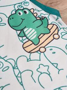 Cute Dinosaur Printed Romper With 3D Tail For Baby Boys, Summer Casual