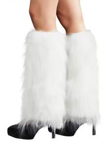 Women Y2K Fur Leg Warmers Soft Furry Leg Warmers For Women Winter Fluffy Boot Cuffs Covers Halloween Santa Costume - White - View 2