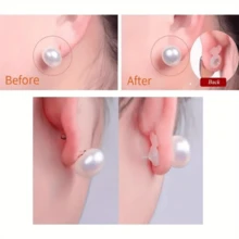 10 piezas de postes sujetadores de silicona para orejas caídas, elevadores invisibles para aretes pesados, soporte  para aretes de botón - Blanco - Ver 1