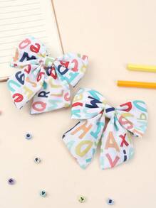 2入組女孩和女士多色字母印花髮箍夾，可愛的絲帶鱷魚夾髮夾，女士時尚髮飾