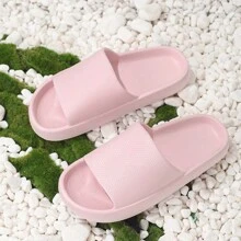 女性夏季厚底簡約時尚EVA拖鞋，防滑耐磨浴室拖鞋 - 粉色 - 查看 5
