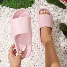 女性夏季厚底簡約時尚EVA拖鞋，防滑耐磨浴室拖鞋 - 粉色 - 查看 1