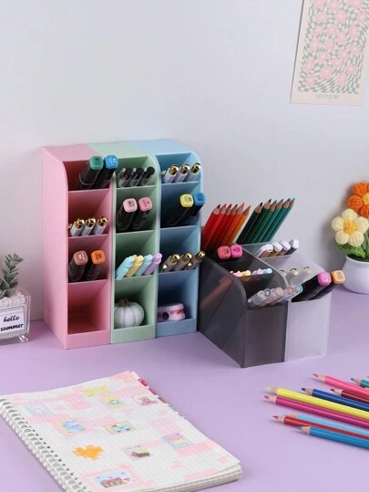 1/2 件简约斜口笔筒收纳盒多功能笔桶办公桌文具收纳盒、学校用品、学校用品