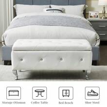 Ucloveria Storage Ottoman Bench, Faux Leather Upholstered Entryway Bench With Safety Hinges & Sturdy Metal Legs, Rectangular Ottoman With Storage End Of Bed Bench Footrest For Living Room Bedroom - White - View 3