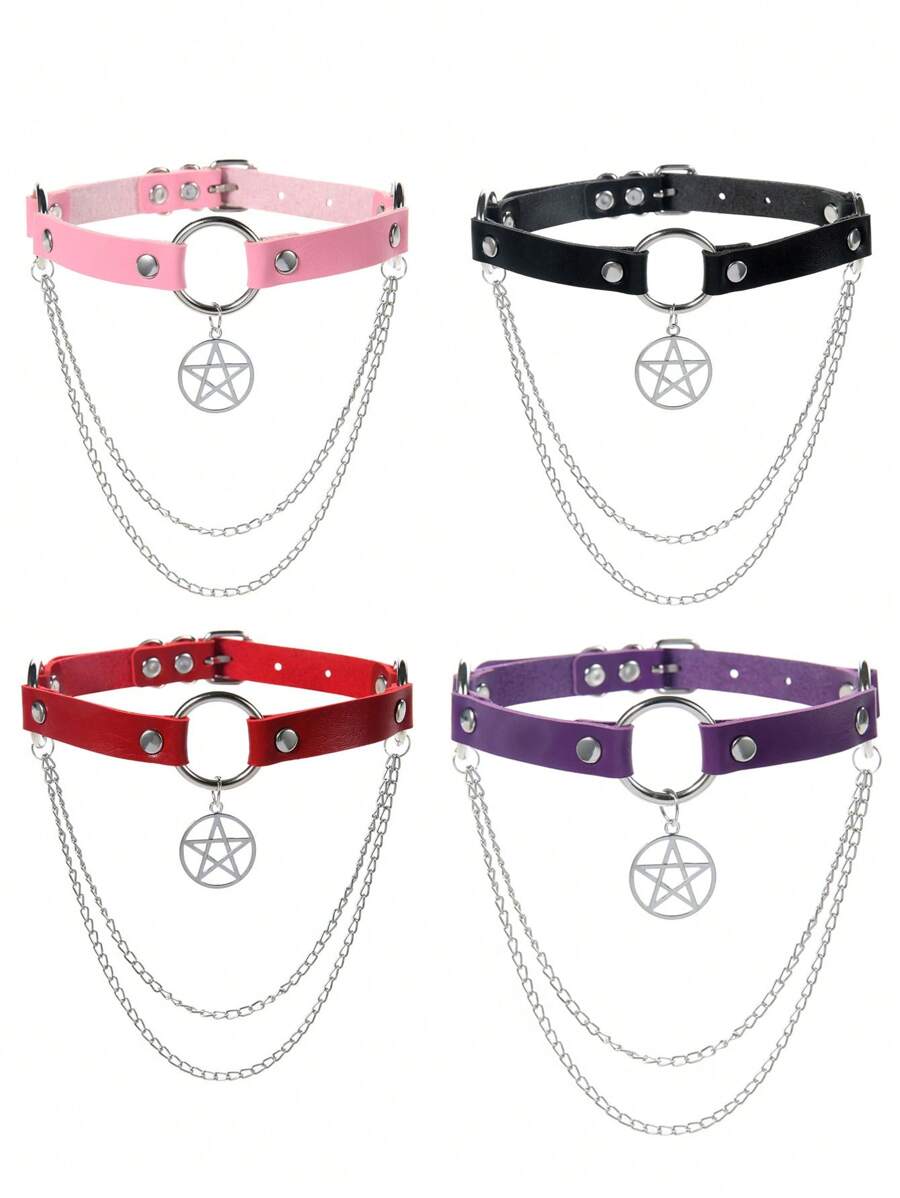 Gargantilla Gótica con Cadena y Collar para Mujeres, Decoración Diaria, Accesorio Gótico - Estrella - Ver 1