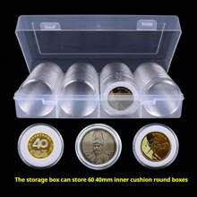 60 Coin Holder Coin Capsule Container 41mm Round Box With Inner Cushion Transparent Collectibles Coin Medals Storage Organizer Collection Supplies - Transparent White - View 3