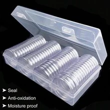 60 Coin Holder Coin Capsule Container 41mm Round Box With Inner Cushion Transparent Collectibles Coin Medals Storage Organizer Collection Supplies - Transparent White - View 2