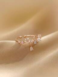 Nooxian 1st Kvinnor Rose Gold Blomformad Öppen Ring Med Cubic Zirconia