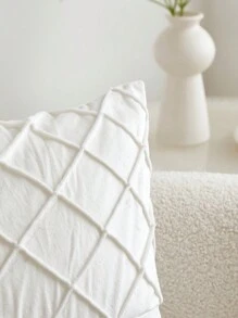 1 pièce Housse de coussin plissée blanche à franges, patchwork. Convient pour la décoration intérieure, applicable pour toutes les saisons, sans insert de coussin - Blanc - Voir 11
