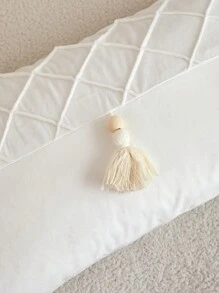 1 pièce Housse de coussin plissée blanche à franges, patchwork. Convient pour la décoration intérieure, applicable pour toutes les saisons, sans insert de coussin - Blanc - Voir 10