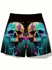 彩色涂鸦3D印花冲浪短裤清凉夏日街头嘻哈泳裤男童度假沙滩短裤夏威夷风 - 黑色 - 查看 2