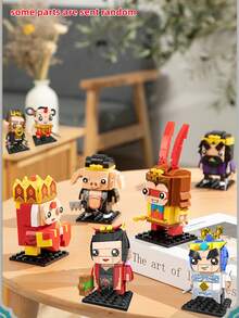 122pcs Guan Yu God Of Wealth Statue, Creative And Fun Chinese Three Kingdoms Series, Square-Headed Little Table With 3D Holiday Decorations, National Style Journey To The West Dragon Year New Mini Building Blocks, Suitable For Children's Puzzle Assembly Toys Birthday Gifts