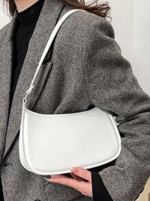 2026春夏新款时尚简约女士单肩包，休闲腋下包，纯白色手提包，适合日常使用、约会、送礼，适合年轻女性、大学生和上班族，非常适合办公室、学校、工作、商务和通勤等场合。 - 白色 - 查看 9