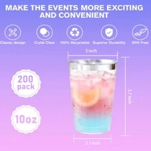 Supernal 200 件 10 盎司银色塑料杯，一次性塑料杯，银边塑料杯，适用于婚礼、感恩节、圣诞节派对鸡尾酒杯、节日、派对 - 銀色 - 查看 2