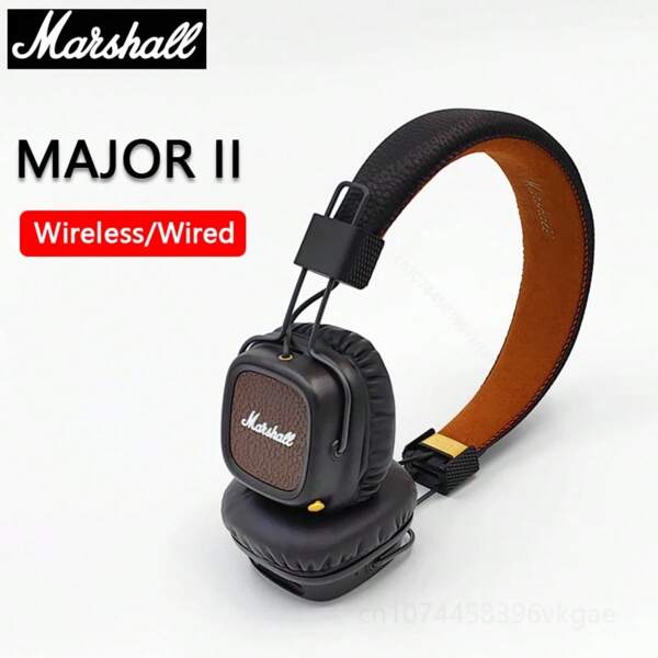 Marshall Fones de ouvido originais Marshall MAJOR II 2 sem fio/com fio, graves profundos/drivers dinâmicos de 40 mm, fone de ouvido esportivo portátil dobrável Bluetooth, bateria de 650 mAh