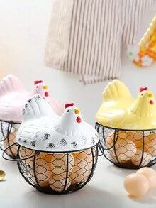 1 件乡村风金属鸡蛋/零食储物篮，农舍风格厨房装饰，家居装饰，圣诞礼物，家居礼物，房间装饰 - 彩色 - 查看 4