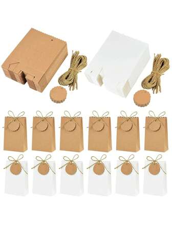 10 st presentaskar i kraftpapper med bandetiketter, presentförpackning för bröllop, födelsedagsfest, alla hjärtans dag-dekorationer