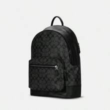 Coach West Backpack In Signature Canvas Men's Large Shoulder Bag Charcoal Black 2736 QBAF4 - Black - View 3