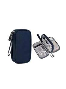 便携式旅行数码收纳包整理盒，适用于数据线、充电器、办公用品等，数码包、线缆包、相机包、电子数据线整理收纳盒、移动电源保护套，钱包式旅行相机包，男女通用圣诞礼物，教师必备用品，防水轻便大容量便携配件 - 藏蓝色 - 查看 2