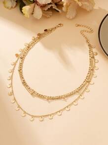 1pc Women's Multilayer Boho Style Disc Pendant Necklace, Summer Beach Holiday Gift (Bead Chain Piece Quantity Random Based On Fixed Length) - Yellow Gold - View 4