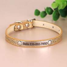 Colorful Cat Engraved Collar, Personalized Pet ID Collar, Adjustable & Anti-Lost, Made Of PU Material Ornamental,Engraved,Stainless Stylish,Fashion,Colorful,Vintage,Cute,Contracted,Cuties Custom,Unique,Customized,Personalized Pet For Anniversaries,For Birthdays,Vacay Vibes,Pet Supplies,Customized Pet Collars, Leashes & Harnesses - Gold - View 6