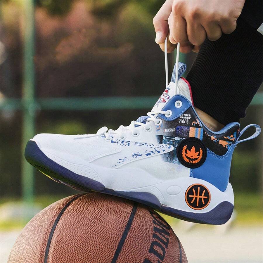 男士藍色高筒籃球鞋,運動鞋 - 藍色 - 查看 1