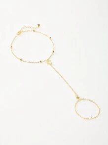 SYMFNY 1 pieza Anillo y pulsera de plata de ley 925 con combinación minimalista y elegante de estrella y luna con circonita cúbica - Amarillo Oro - Ver 2
