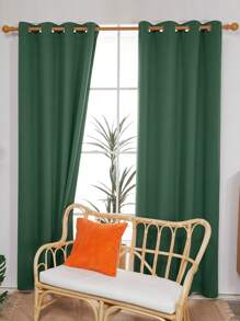 2 Panels Blackout Curtains, Thermal Insulated, Noise Reducing, Grommet Top Window Drapes For Bedroom, Living Room, Nursery, Machine Washable - 墨綠色 - 查看 4