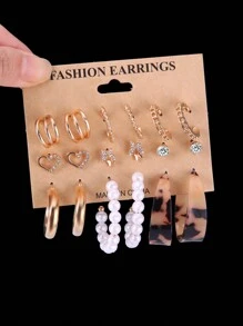 24 件仿珍珠心形耳环女士耳饰套装适合日常使用随机发货黑色或白色情人节卡片