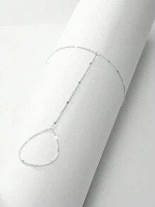 SYMFNY 1pc 925 Silver Simple & Faux Pearl Chain Rings Bracelet, Suitable For Women Daily Beach Wear, Jewelry Gift